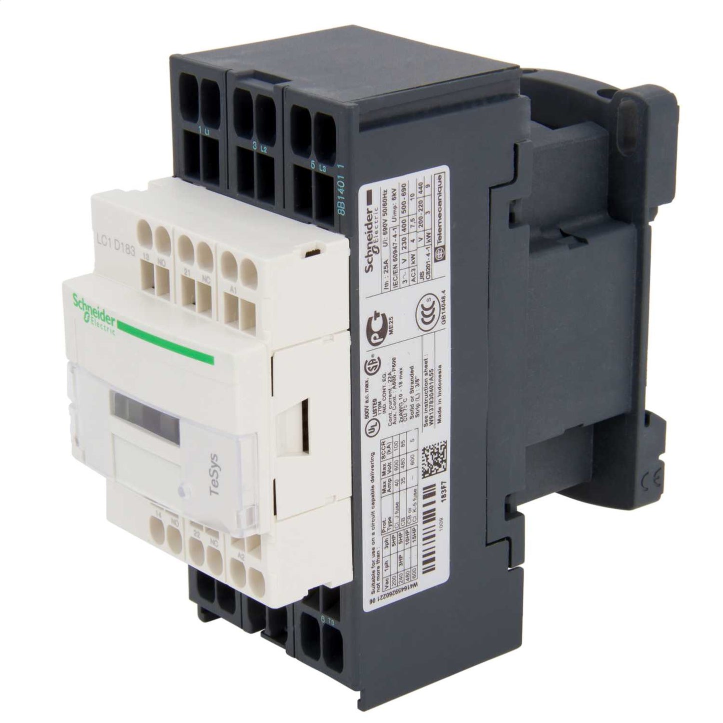 Schneider TeSys 18A Contactor 3 Pole 3 NO Contacts 110V AC Coil