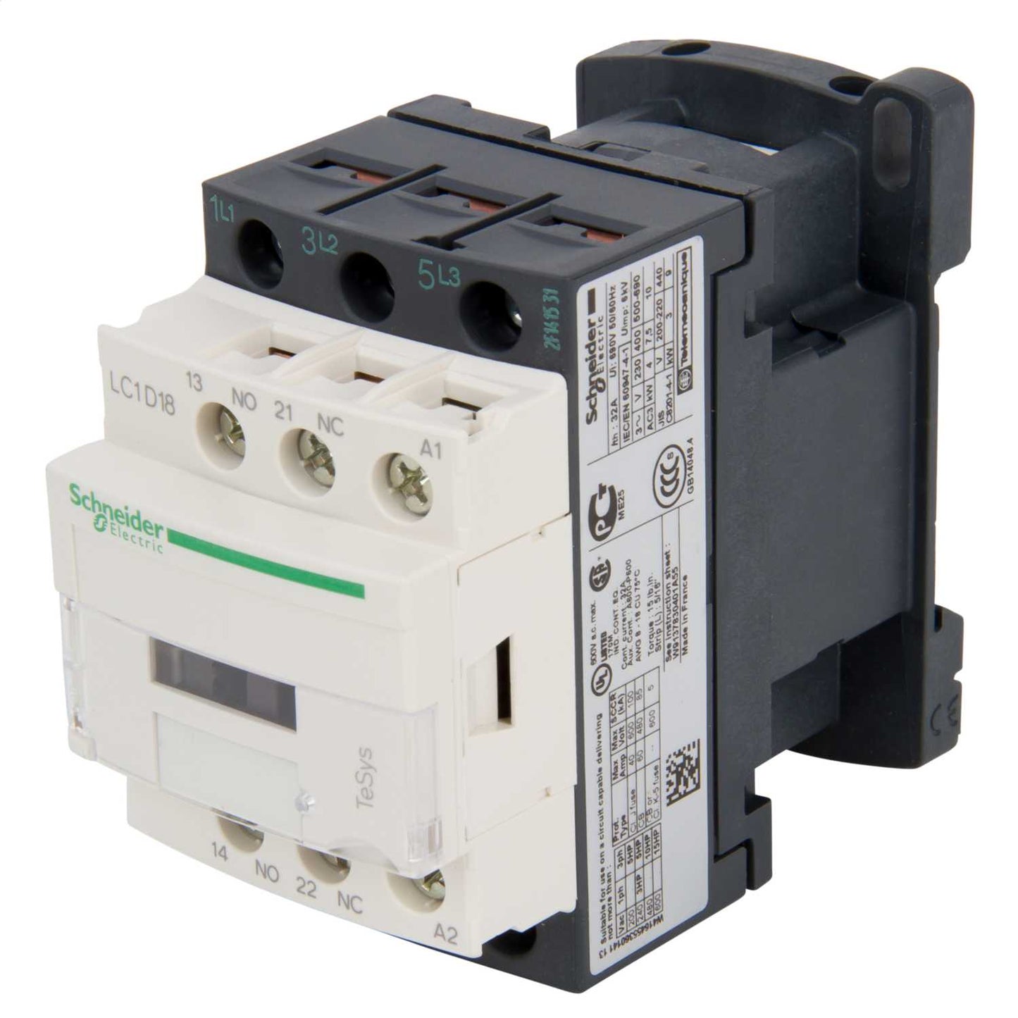 Schneider TeSys 18A Contactor 3 Pole 3 NO Contacts 110V AC Coil