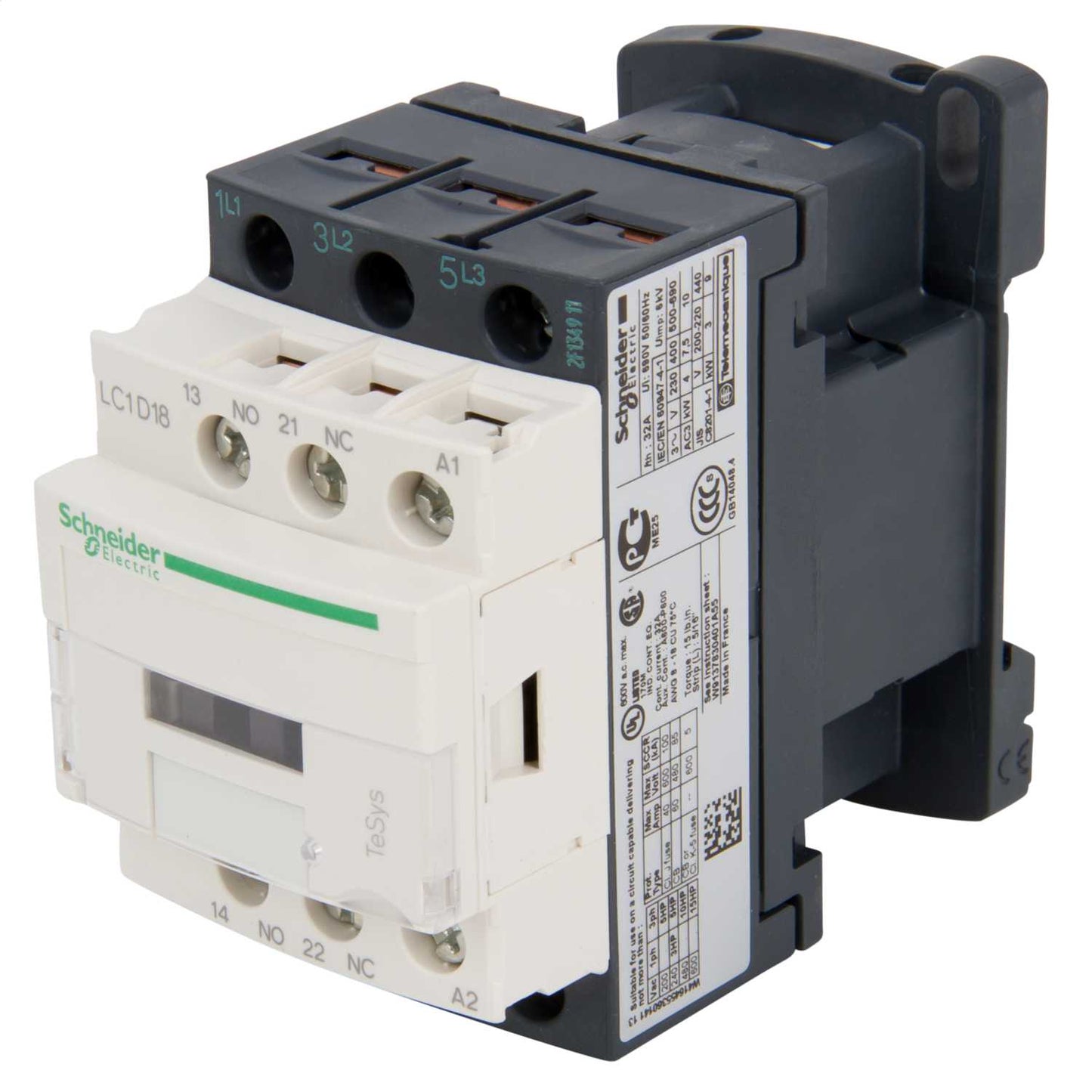 Schneider TeSys 18A Contactor 3 Pole 3 NO Contacts 220V AC C