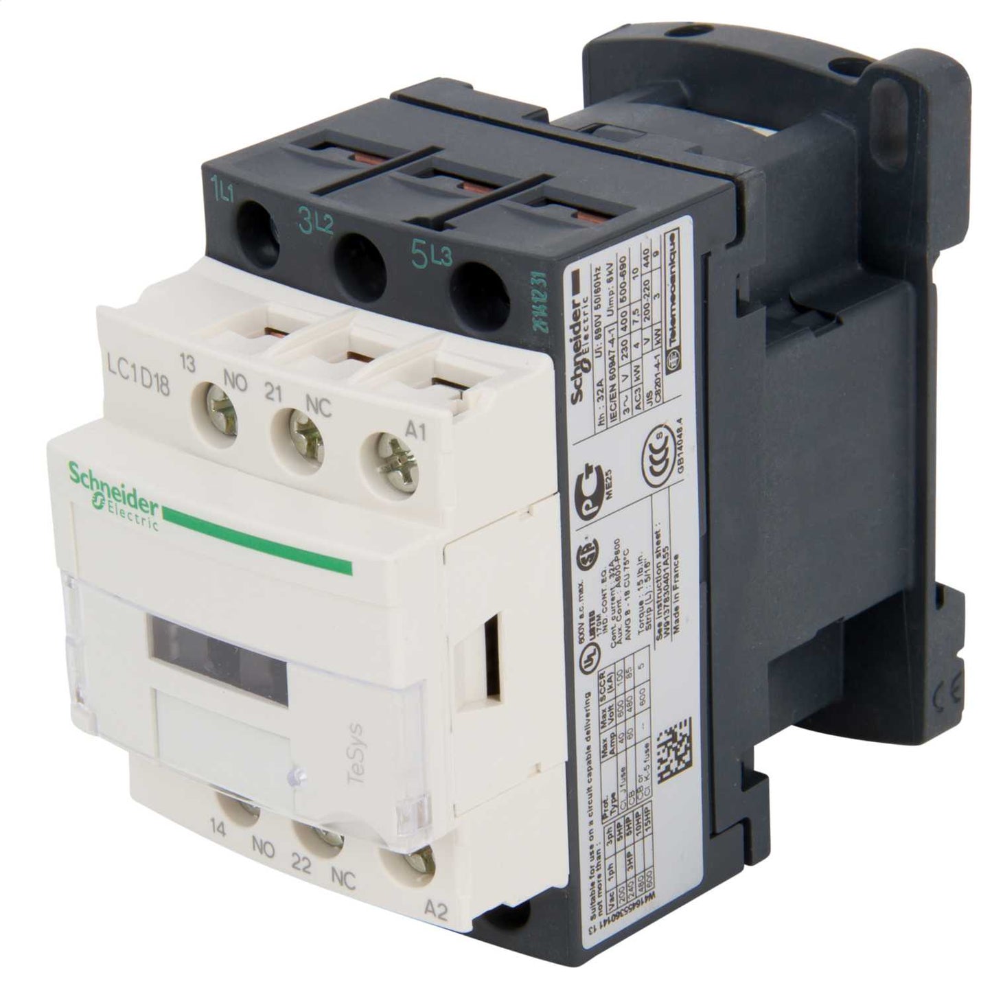 Schneider TeSys 18A Contactor 3 Pole 3 NO Contacts 230V AC Coil