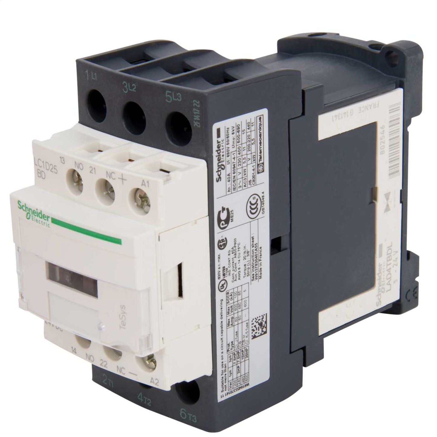 Schneider TeSys 25A Contactor 3 Pole 3 NO Contacts 24V DC Coil