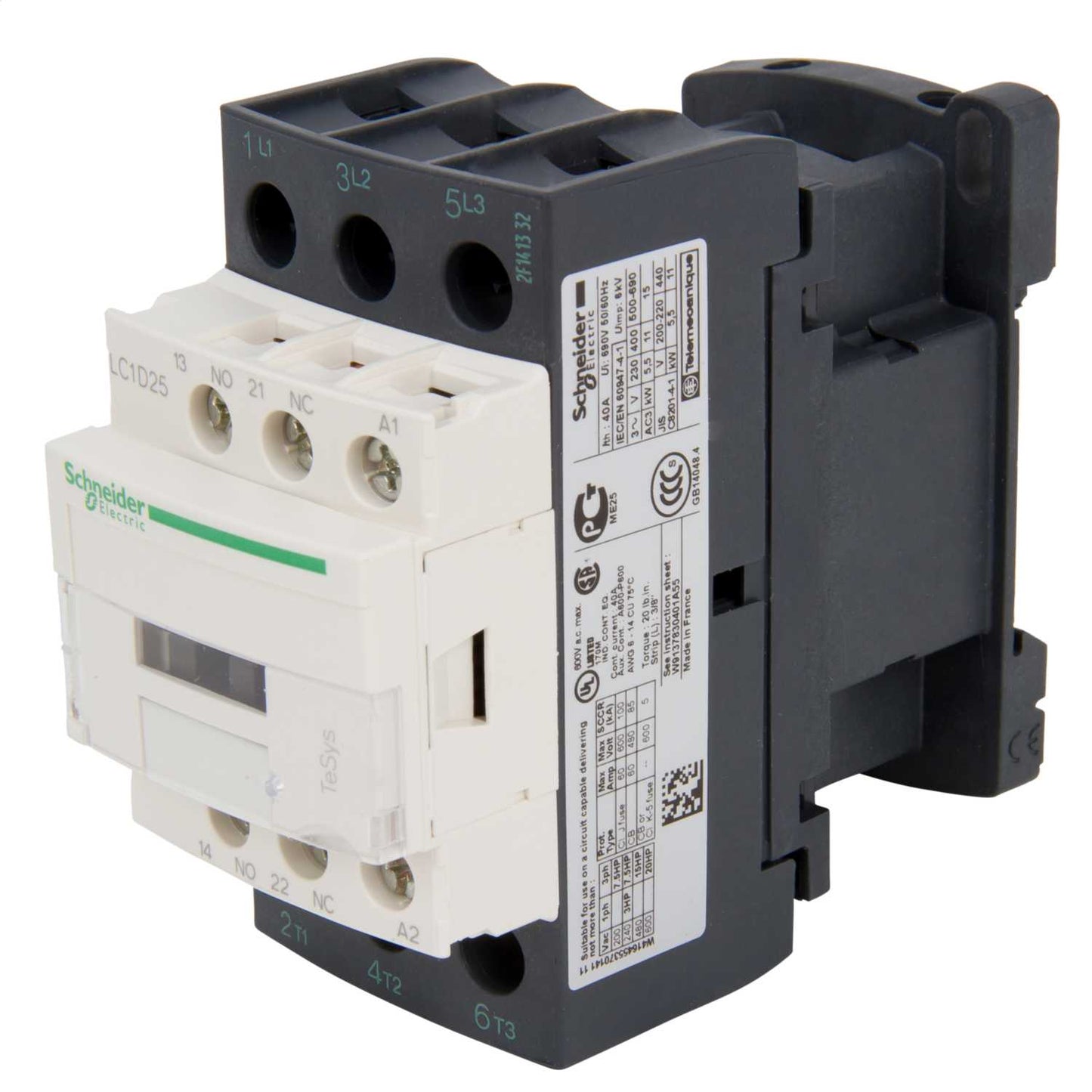 Schneider TeSys 25A Contactor 3 Pole 3 NO Contacts 240V AC Coil