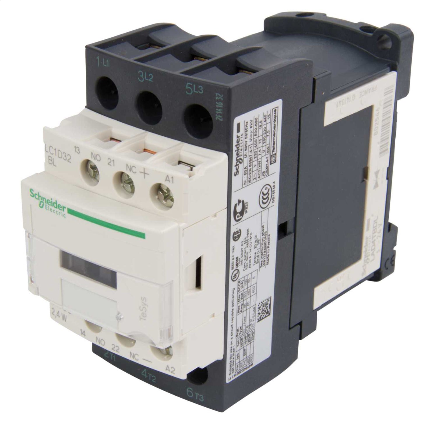 Schneider TeSys 32A Contactor 3 Pole 3 NO Contacts 24V DC Coil (Low Consumption Coil)