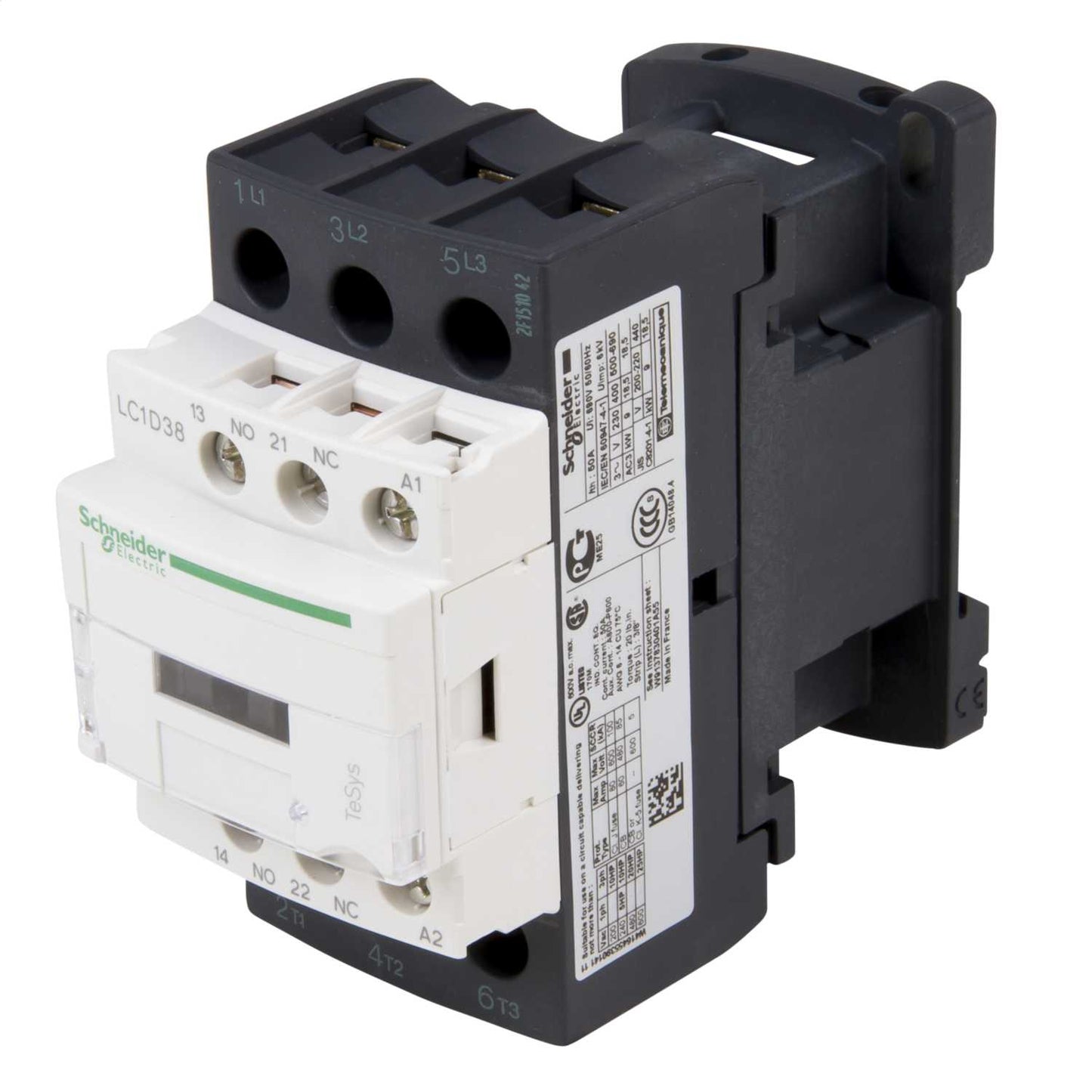 Schneider TeSys 38A Contactor 3 Pole 3 NO Contacts 24V AC Coil