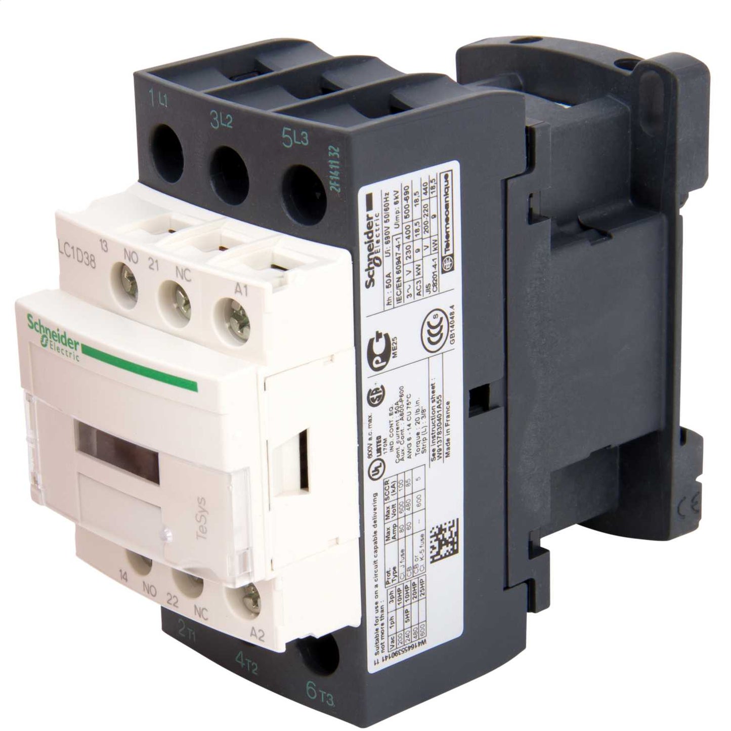 Schneider TeSys 38A Contactor 3 Pole 3 NO Contacts 110V AC Coil