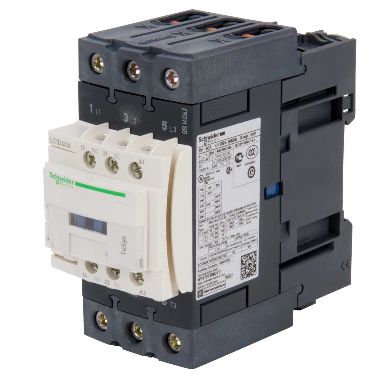 Schneider TeSys 40A Contactor 3 Pole 3 NO Contacts 24V AC Coil