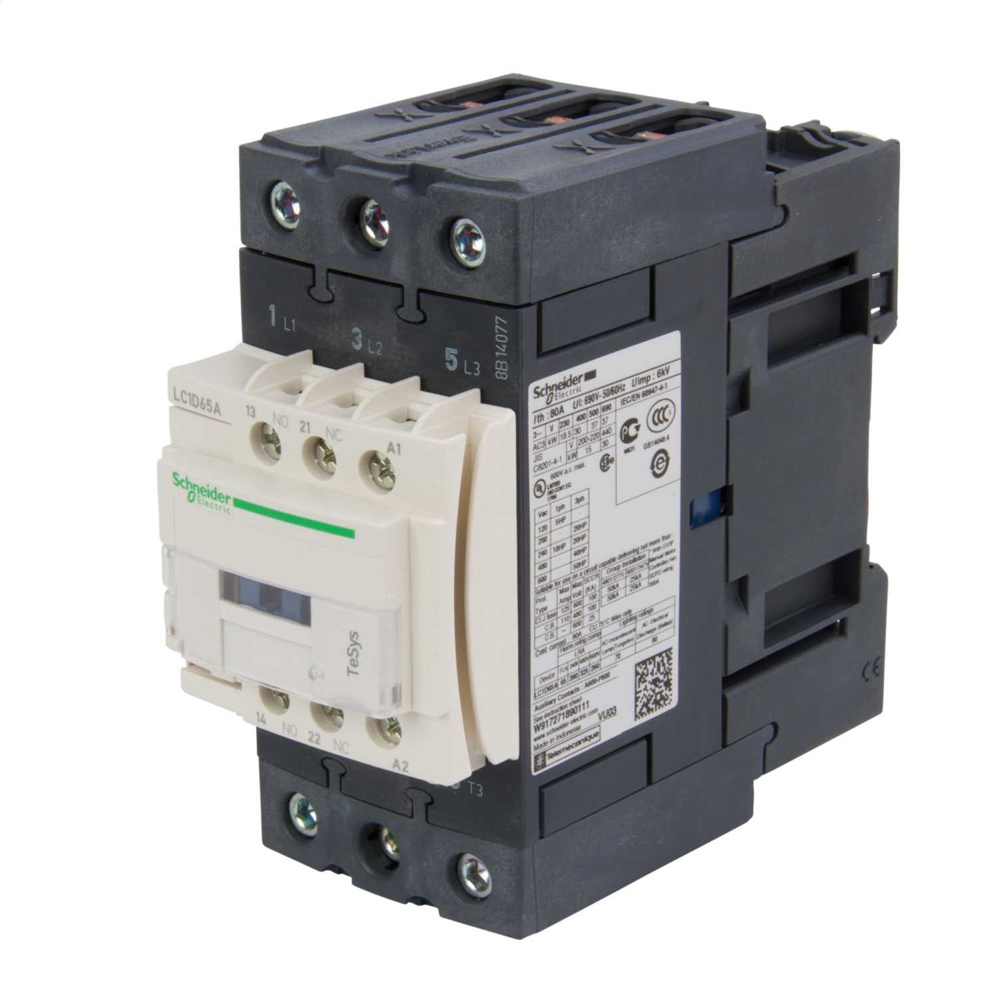 Schneider TeSys 65A Contactor 3 Pole 3 NO Contacts 110V AC Coil