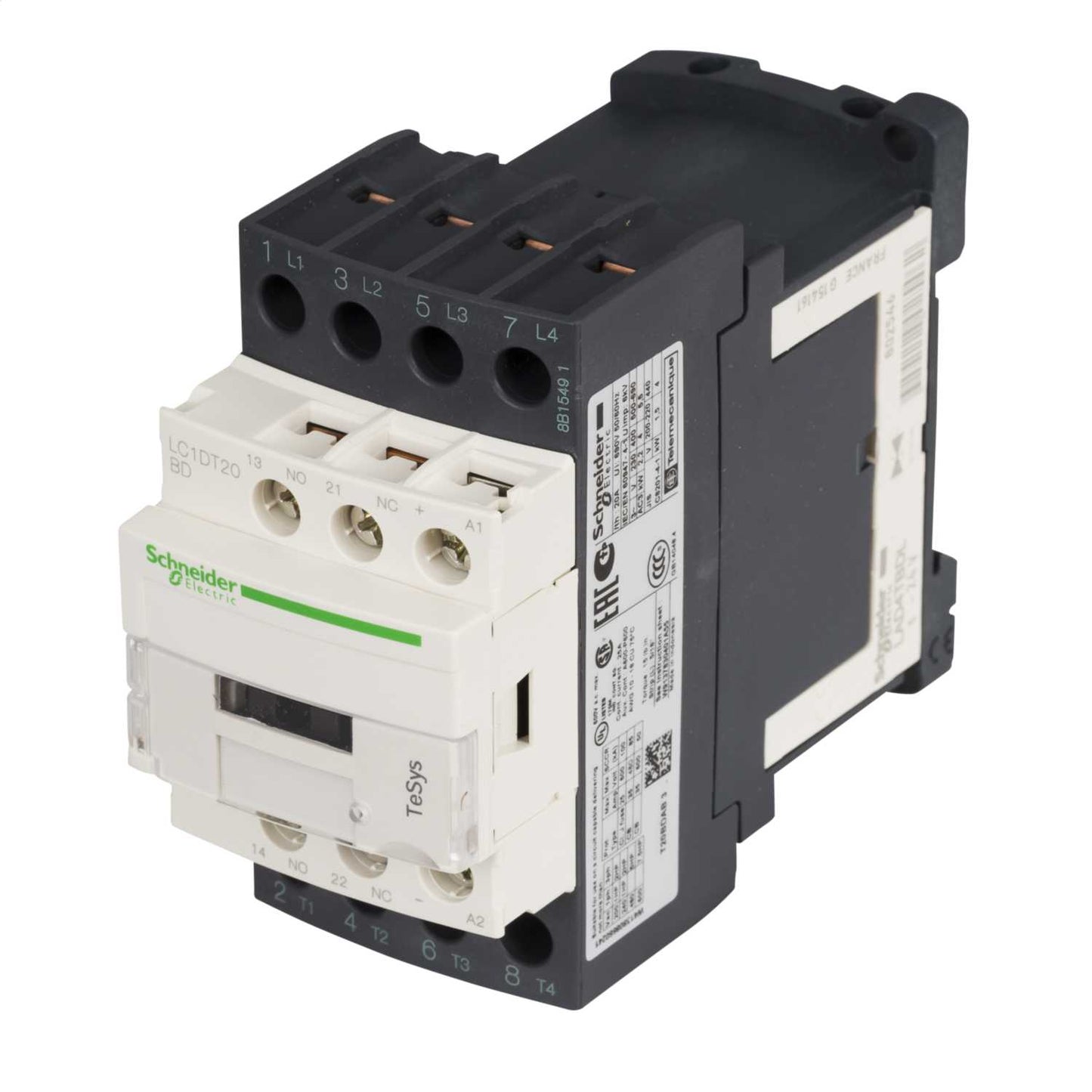 Schneider TeSys 20A Contactor 4 Pole 4 NO Contacts 24V DC Coil