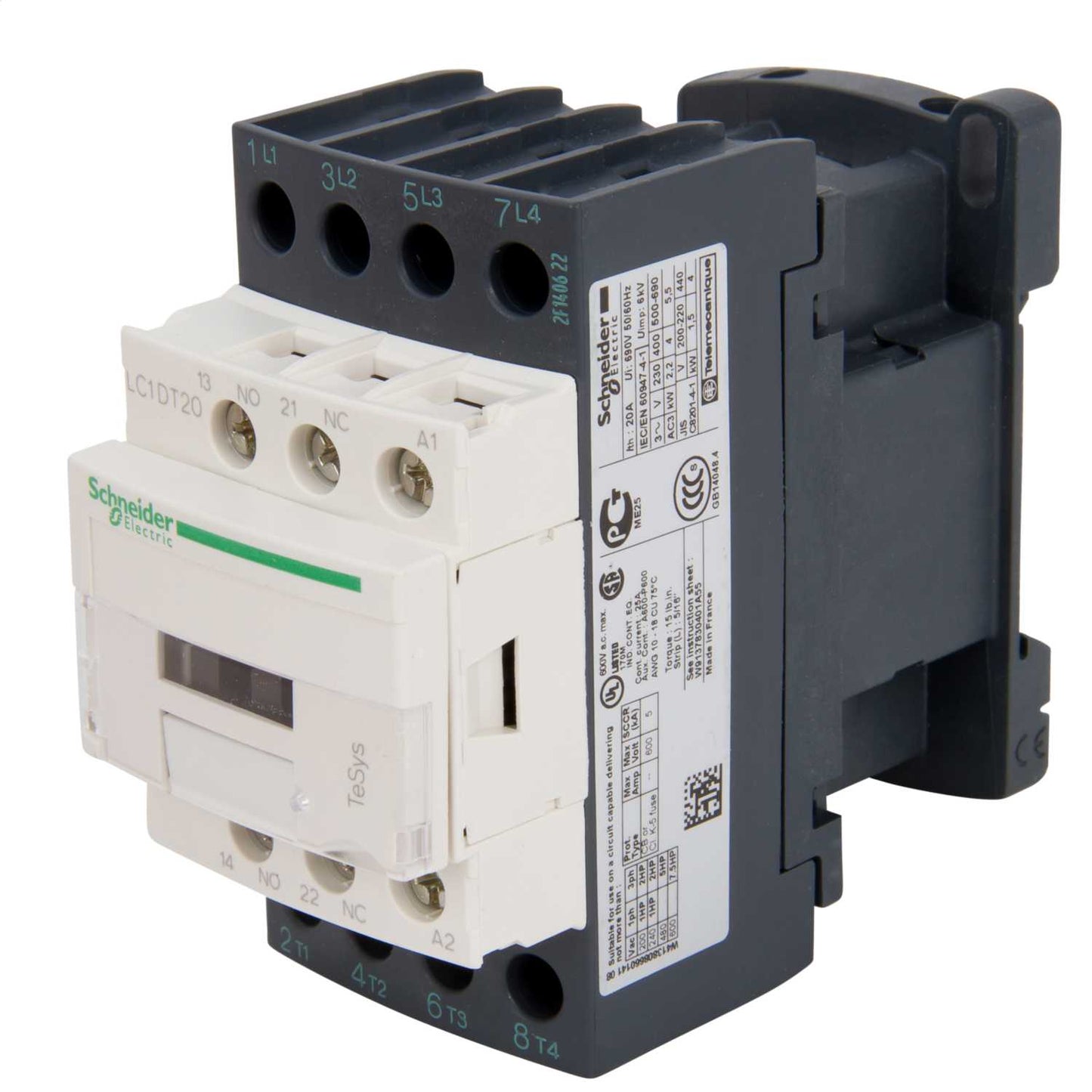 Schneider TeSys 20A Contactor 4 Pole 4 NO Contacts 110V AC Coil