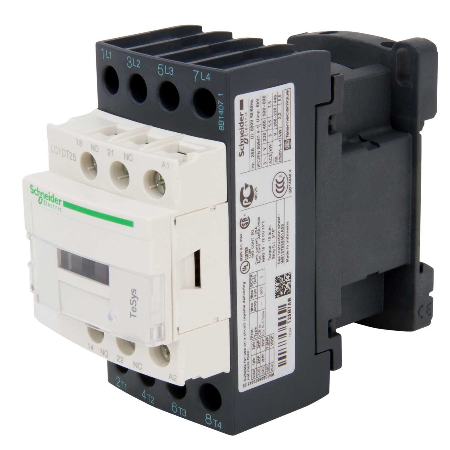 Schneider TeSys 25A Contactor 4 Pole 4 NO Contacts 24V AC Coil