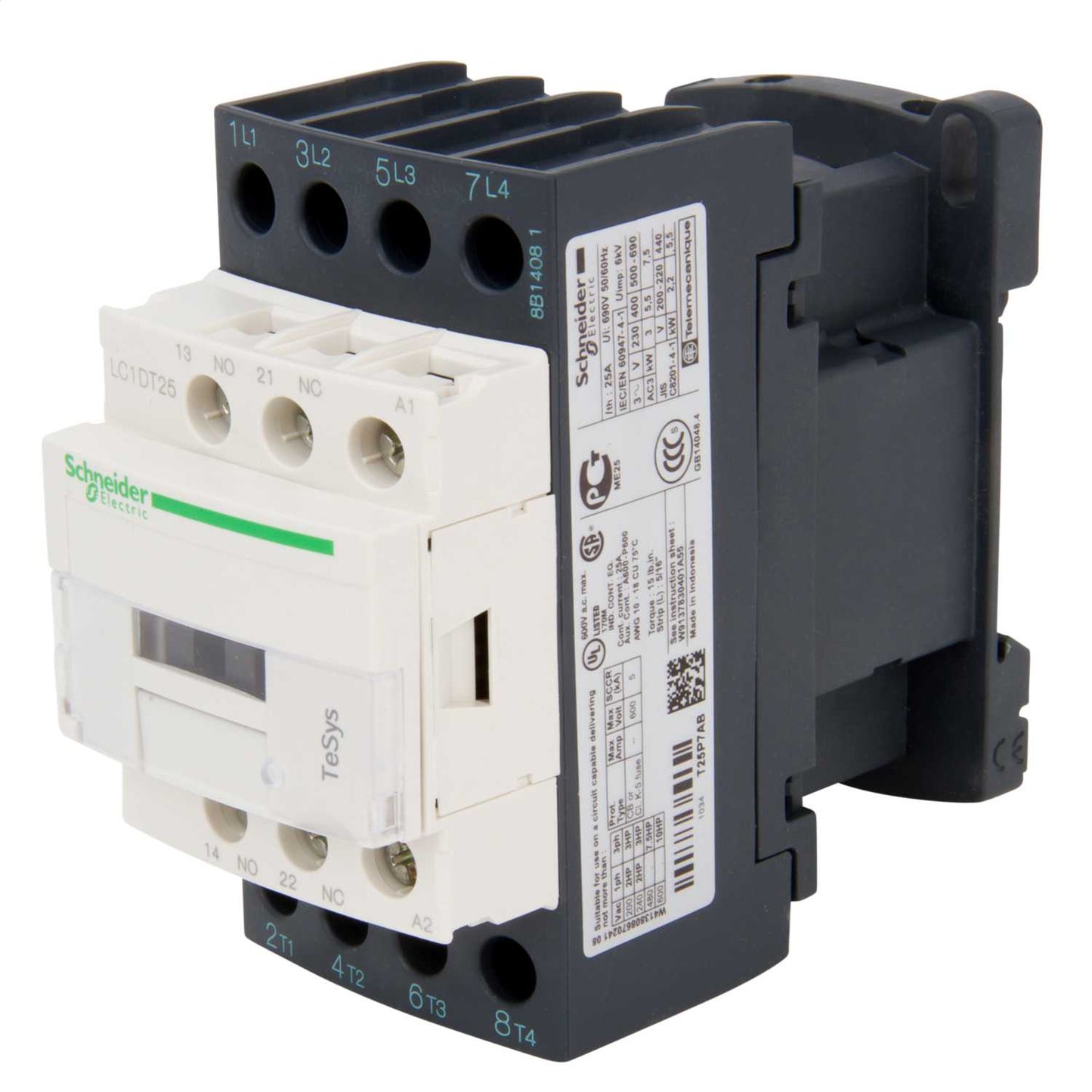 Schneider TeSys 25A Contactor 4 Pole 4 NO Contacts 230V AC Coil