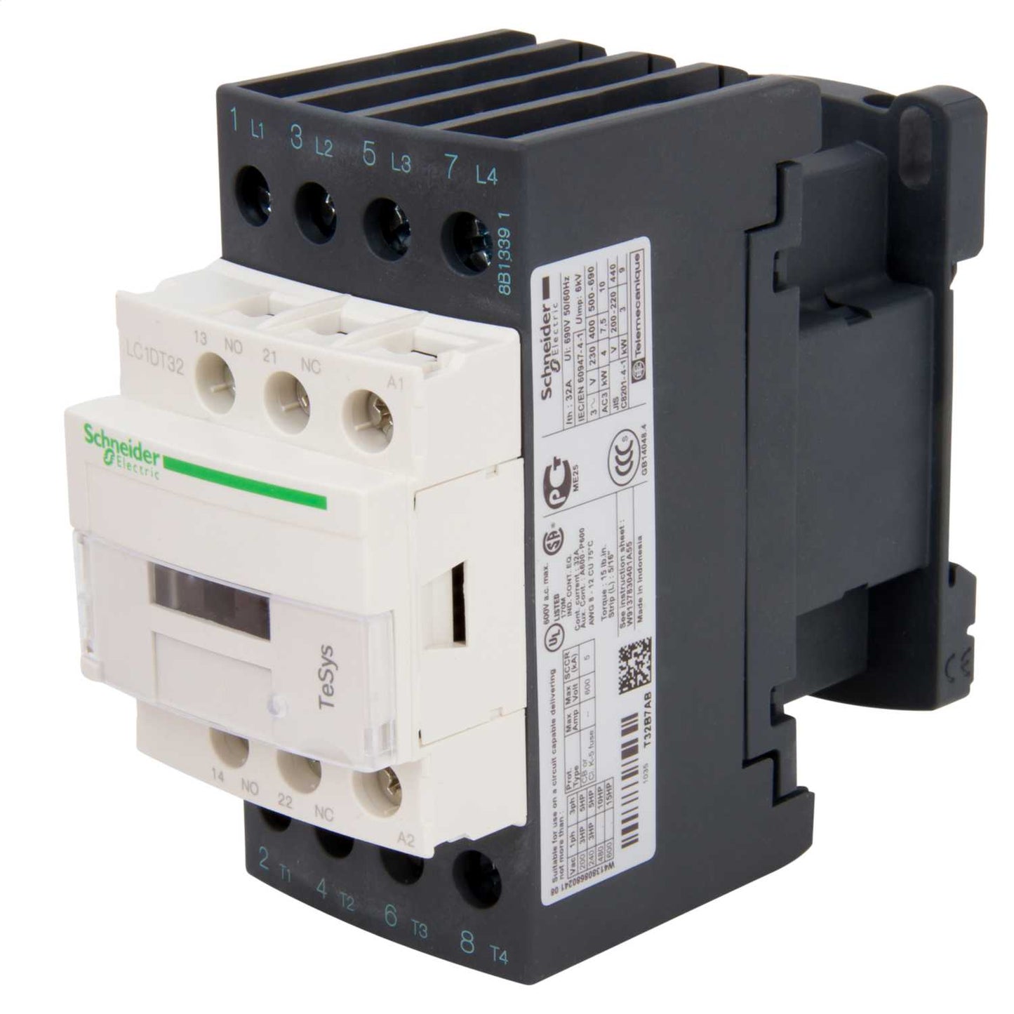Schneider TeSys 32A Contactor 4 Pole 4 NO Contacts 24V AC Coil (Ring Terminals)