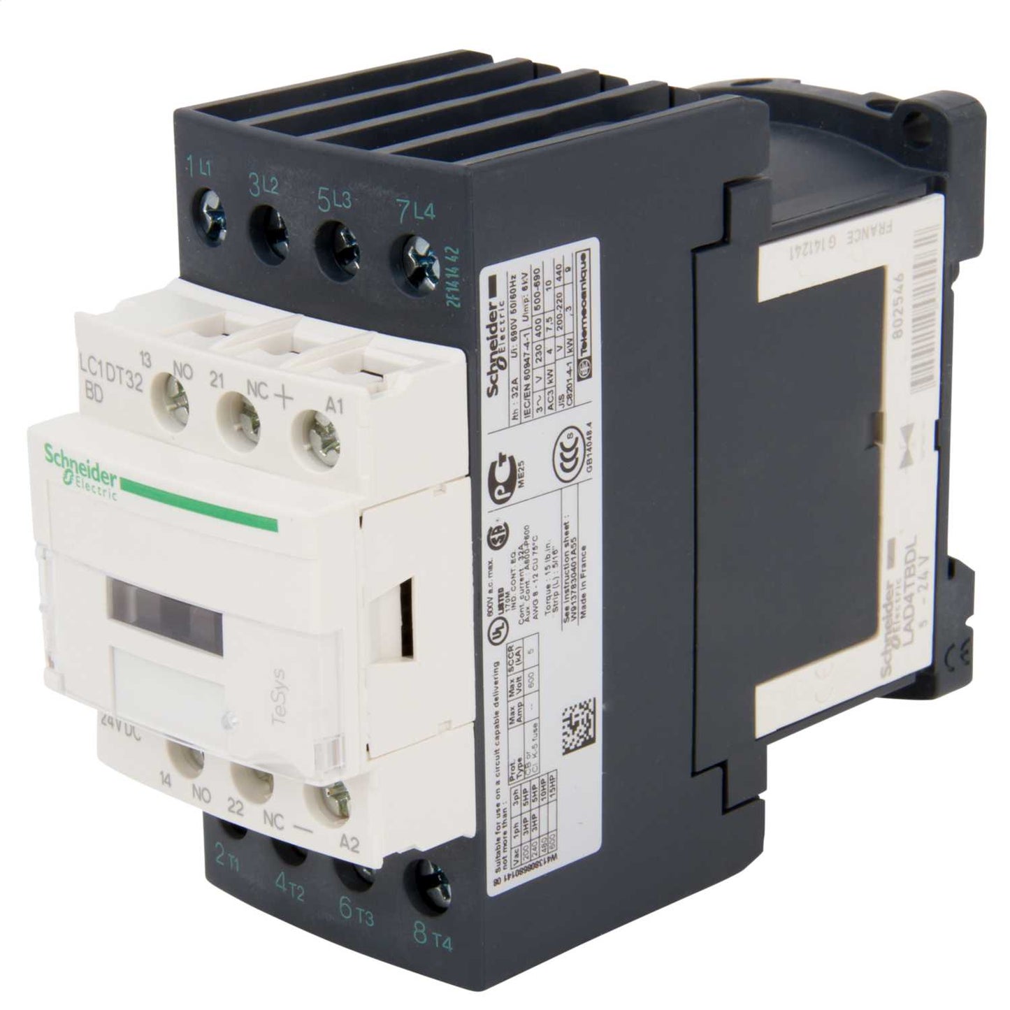 Schneider TeSys 32A Contactor 4 Pole 4 NO Contacts 24V DC Coil