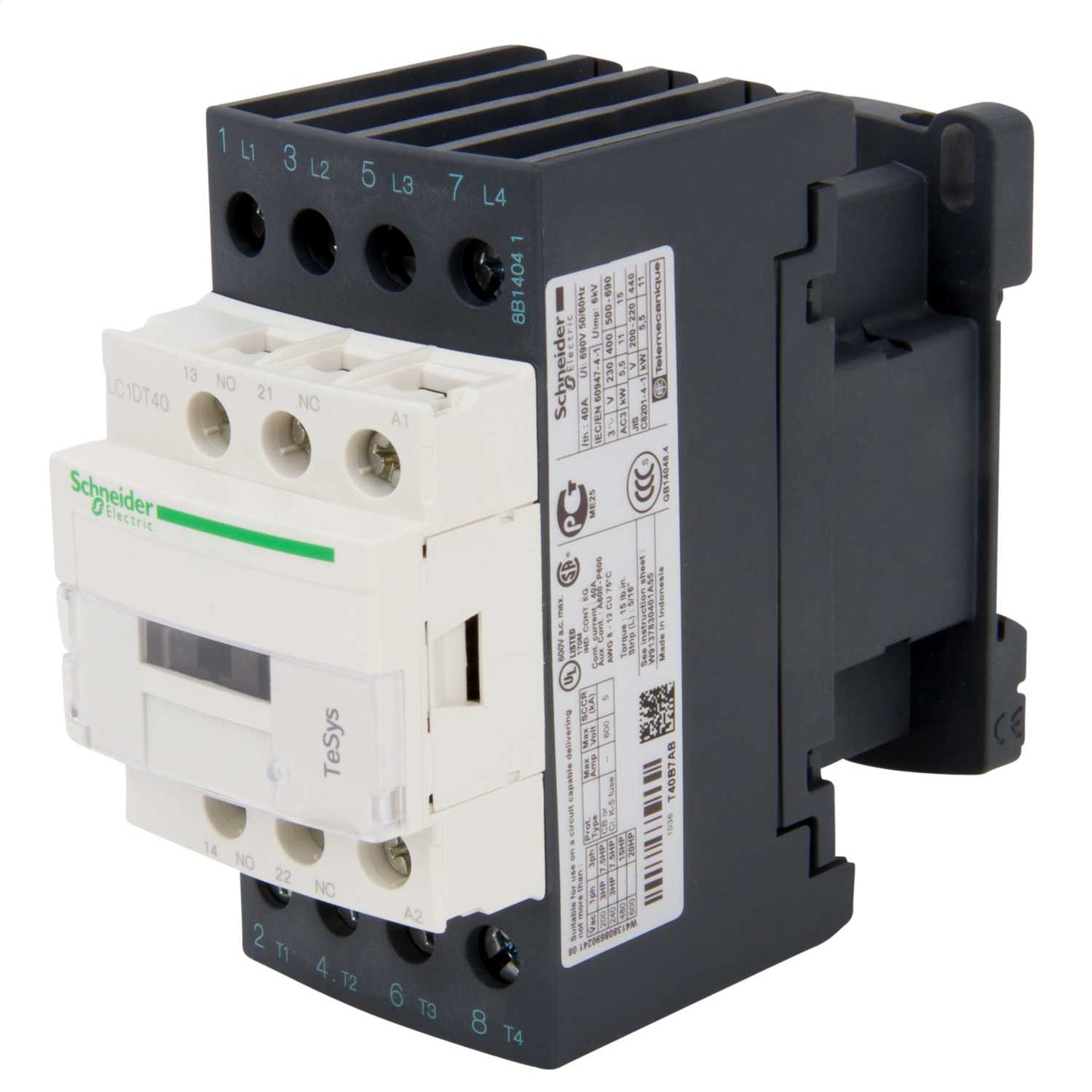 Schneider TeSys 40A Contactor 4 Pole 4 NO Contacts 24V AC Coil