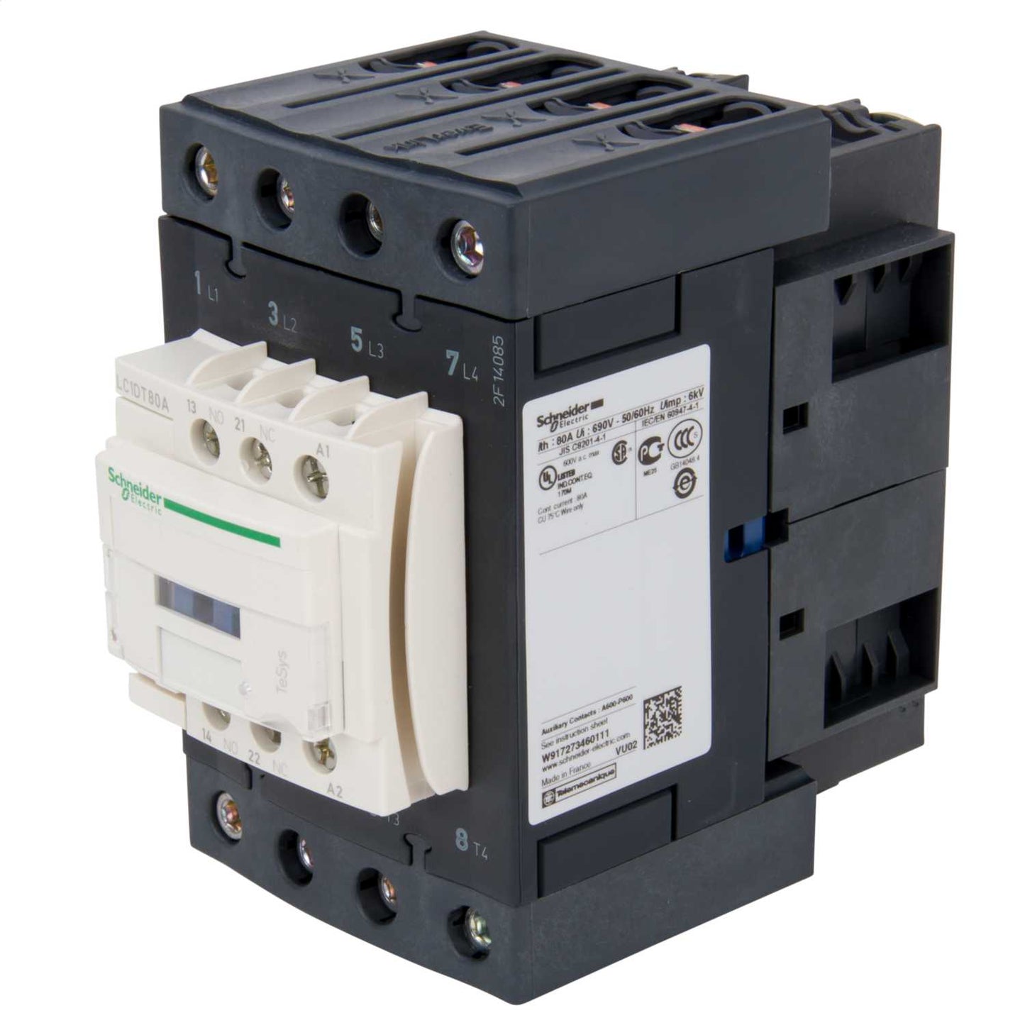 Schneider TeSys 80A Contactor 4 Pole 4 NO Contacts 110V AC Coil