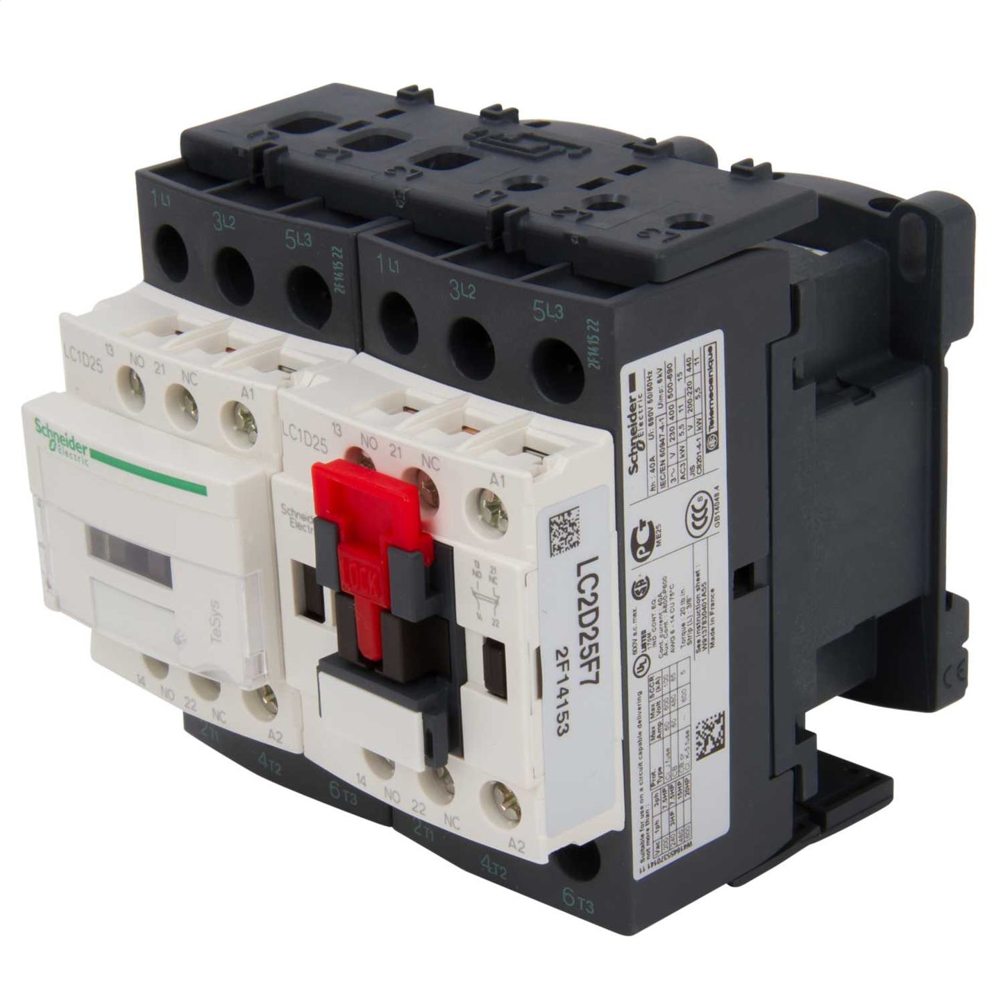 Schneider TeSys 25A Reversing Contactor 3 Pole 3 NO Contacts 110V AC Coil