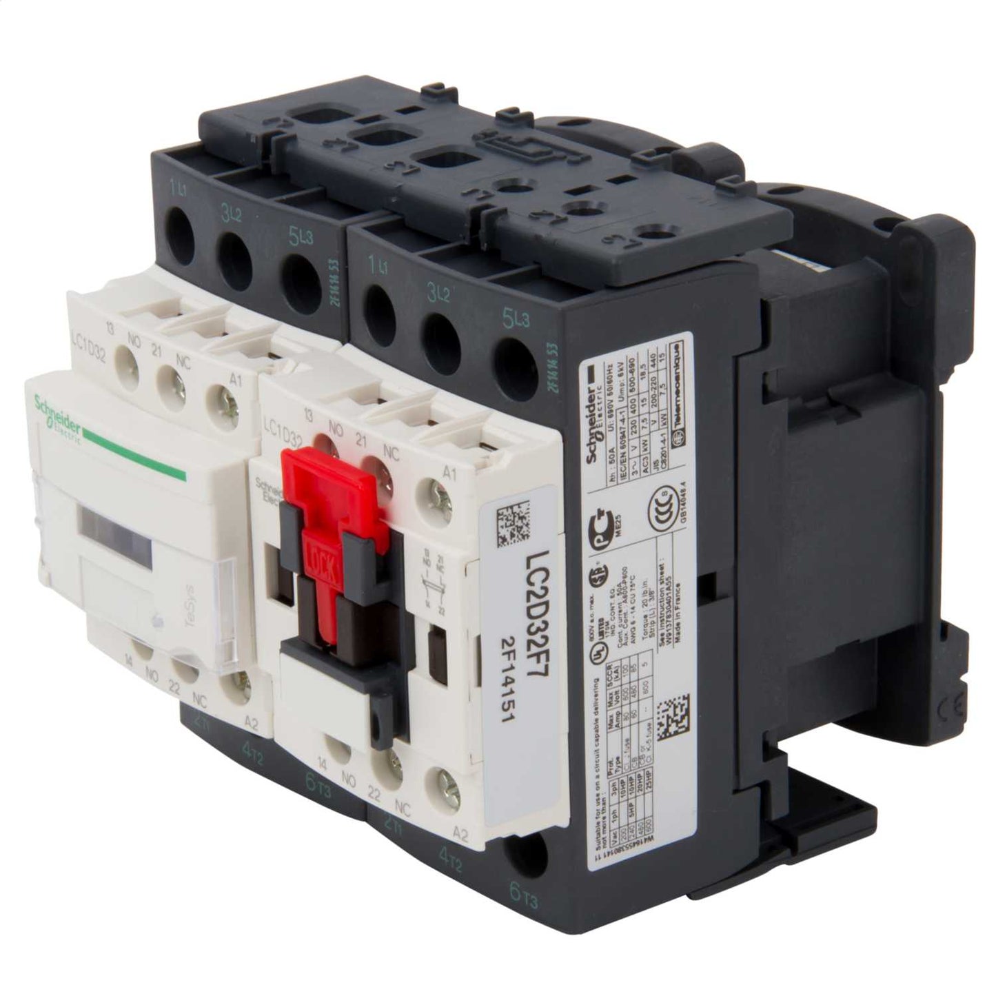 Schneider TeSys 32A Reversing Contactor 3 Pole 3 NO Contacts 110V AC Coil