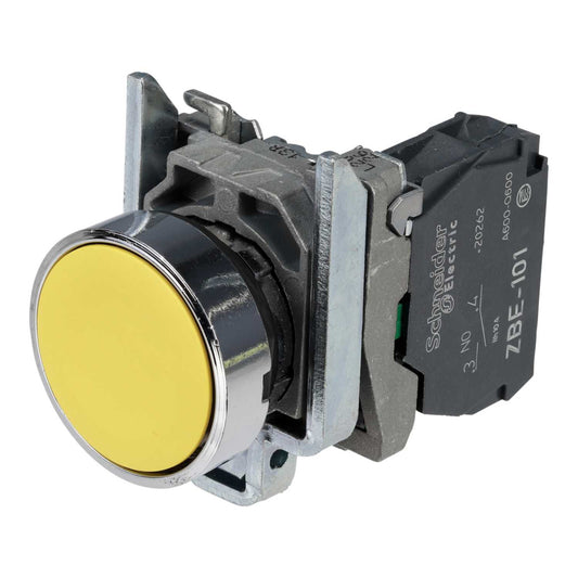 Schneider Harmony Flush Momentary 1 NO Pushbutton Yellow