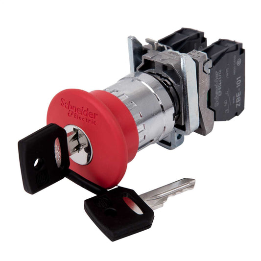 Schneider Harmony Emergency Stop Mushroom Head Key Release 1NO + 1NC Pushbutton Red