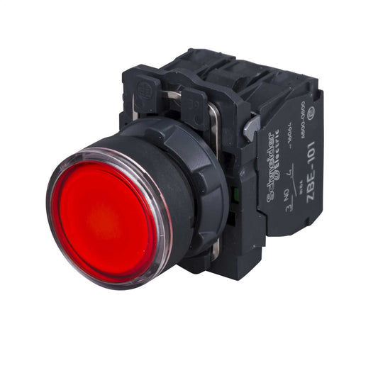 Schneider Harmony 24V Illuminated Pushbutton Spring Return Red 1 NC 1 NO