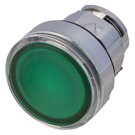 Schneider Harmony Flush Illuminated Chrome Pushbutton Green Spring Return for Integral LED