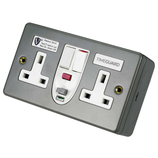Timeguard 13A 2 Gang Passive RCD Socket Metal Clad