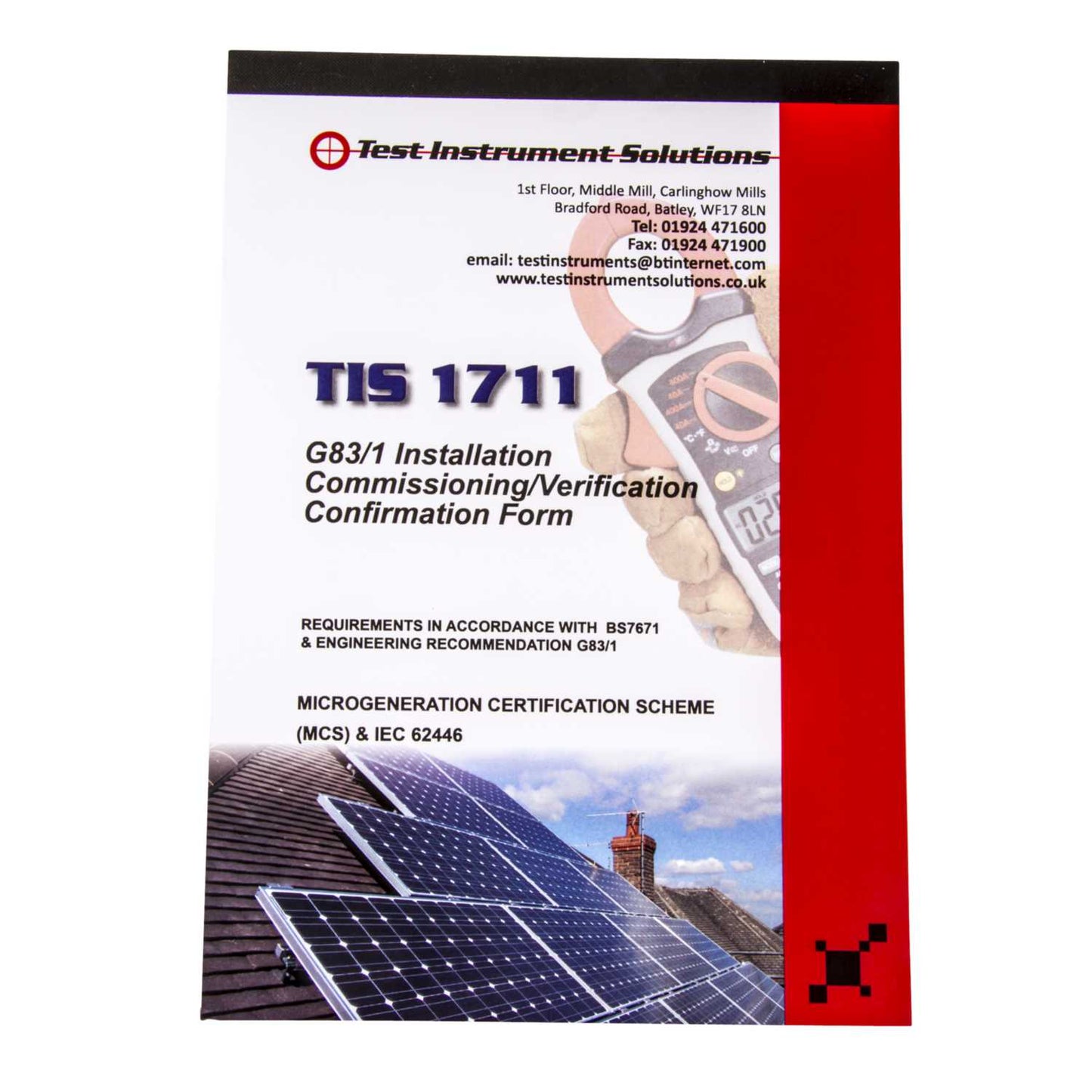 TIS G83/1 Installation Commissioning Verification Confirmation Form