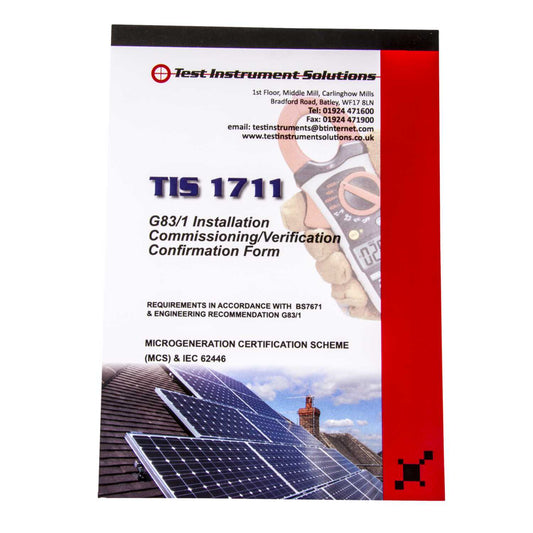 TIS G83/1 Installation Commissioning Verification Confirmation Form