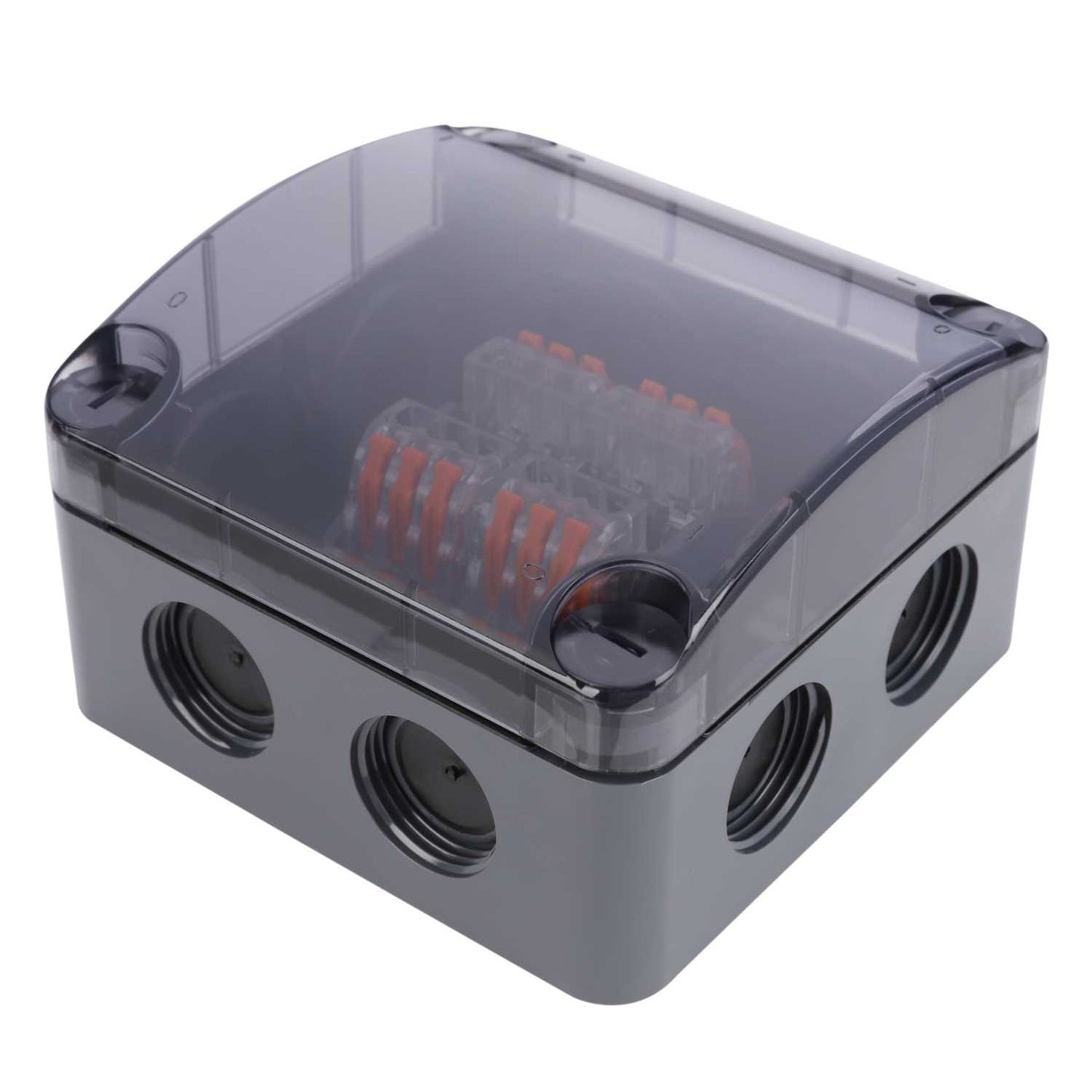 Unicrimp Q-NECT 85mm x 85mm x 52mm Enclosure with Connectors Clear Lid Anthracite IP66