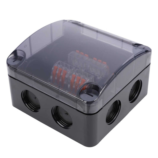 Unicrimp Q-NECT 85mm x 85mm x 52mm Enclosure with Connectors Clear Lid Black IP66