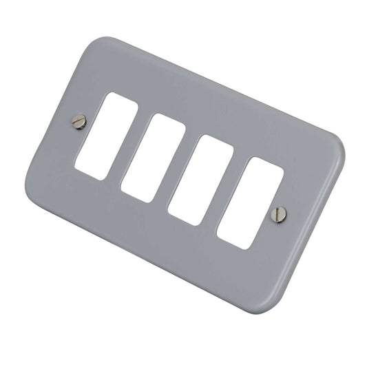 Volex 4 Gang Grid Front Plate Metal Clad