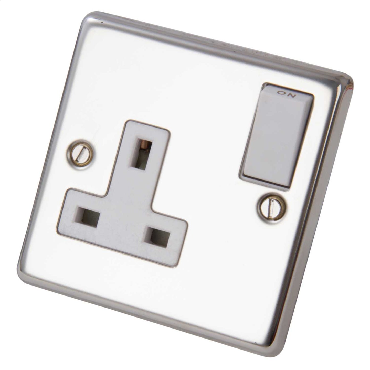 Volex 13A 1 Gang Switched Socket White Insert Polished Stainless Steel
