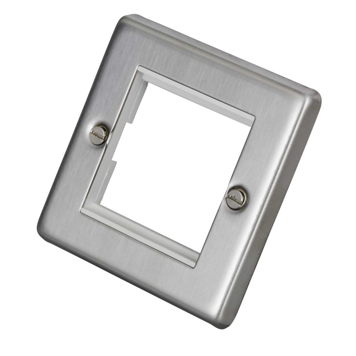 Volex 1 Gang 2 Euro Module Front Plate Stainless Steel White Insert
