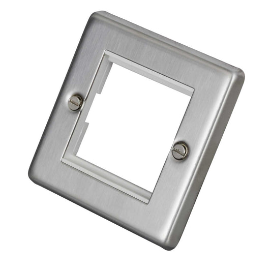 Volex 1 Gang 2 Euro Module Front Plate Stainless Steel White Insert