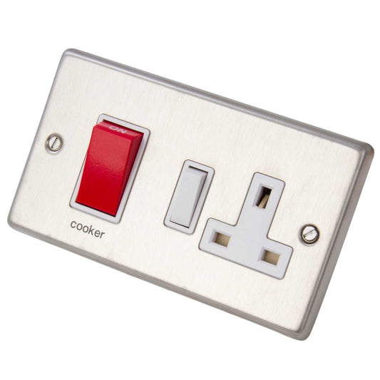 Volex 45A Cooker Control Unit White Insert Brushed Stainless Steel