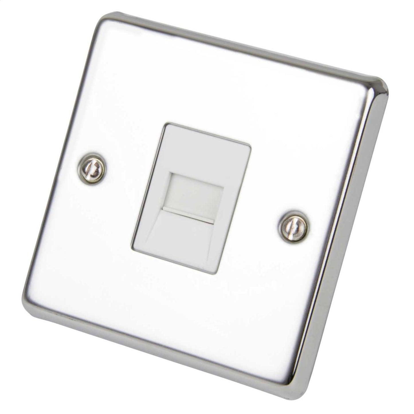 Volex 1 Gang Master Telephone Socket White Insert Polished Stainless