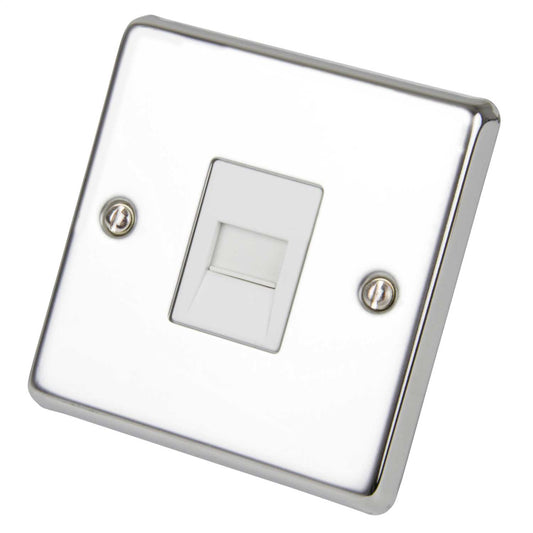 Volex 1 Gang Secondary Telephone Socket White Insert Polished Stainless