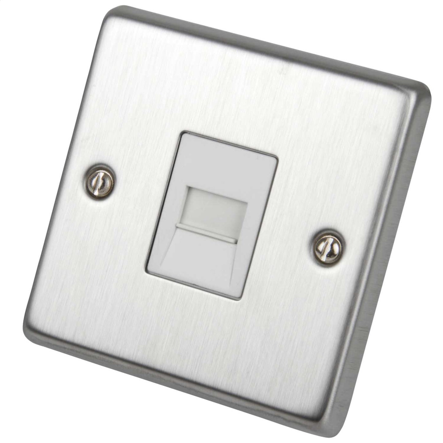 Volex 1 Gang Master Telephone Socket White Insert Brushed Stainless Steel