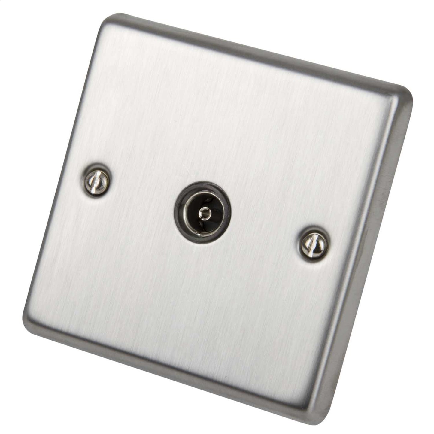 Volex 1 Gang Non Isolated Coax Socket White Insert Brushed Stainless Steel
