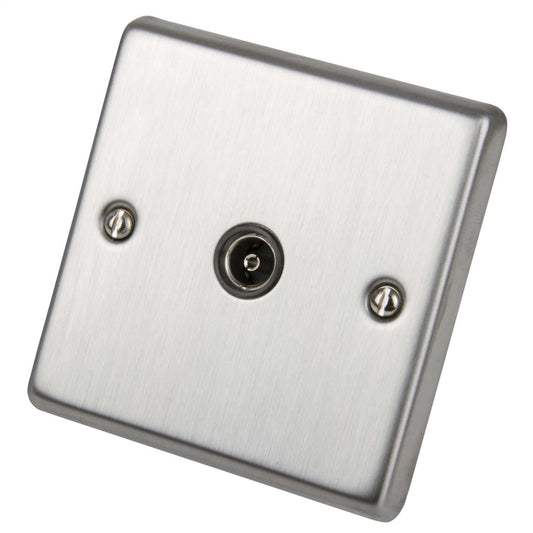 Volex 1 Gang Non Isolated Coax Socket White Insert Brushed Stainless Steel