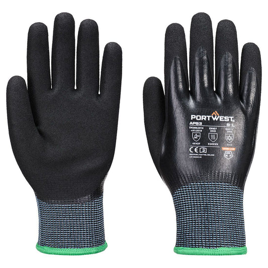 Cold F15 Nitrile Aqua Cut Glove, L, R, Black