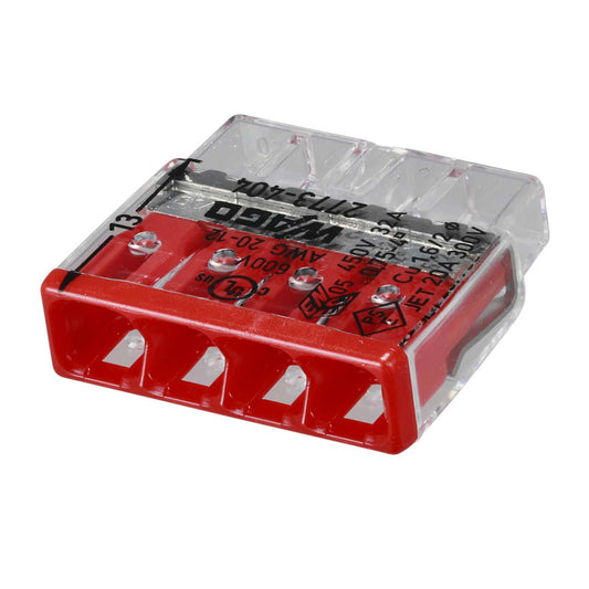 Wago Compact Connector 4 Way Terminal Block Red (Pack of 15)