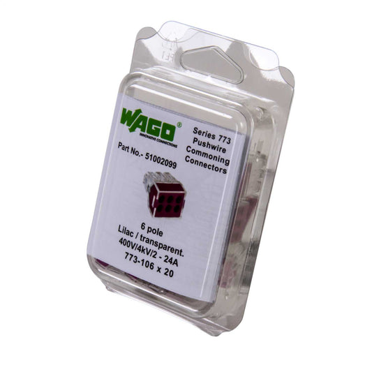 Wago 24A 6 Way 2.5mm Push Wire Connector (Pack of 20)