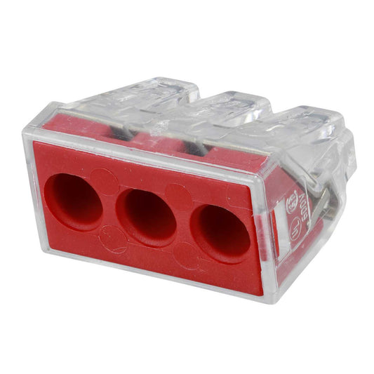 Wago 3 Way 6mm Push Wire Connector Red (Pack of 50)