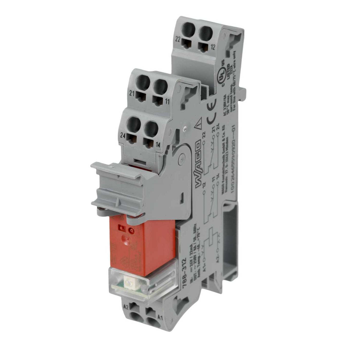 Wago 8A 24V DC 2 x C/O Miniature Relay and Socket with Indication and Retaining Lever