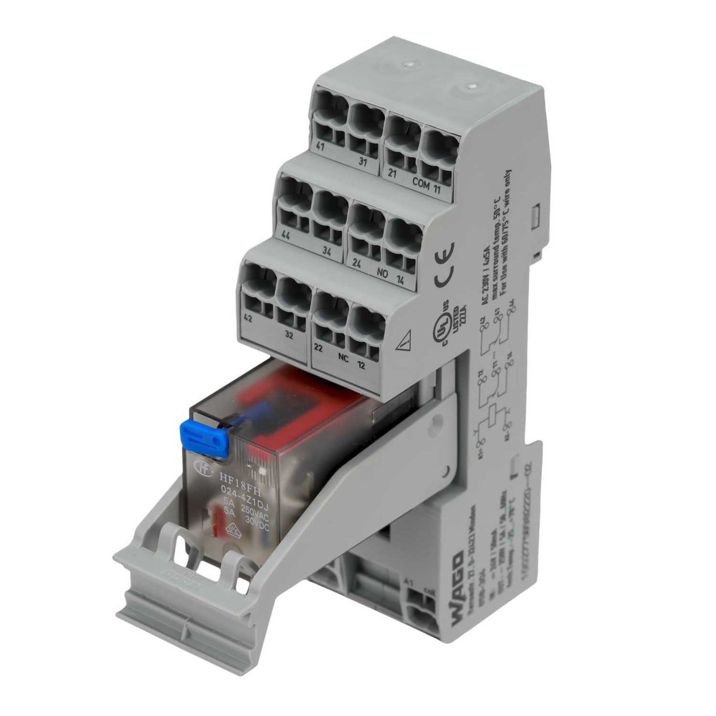 Wago 5A 24V DC 4 C/O Relay and Socket with Indication and Retaining Lever