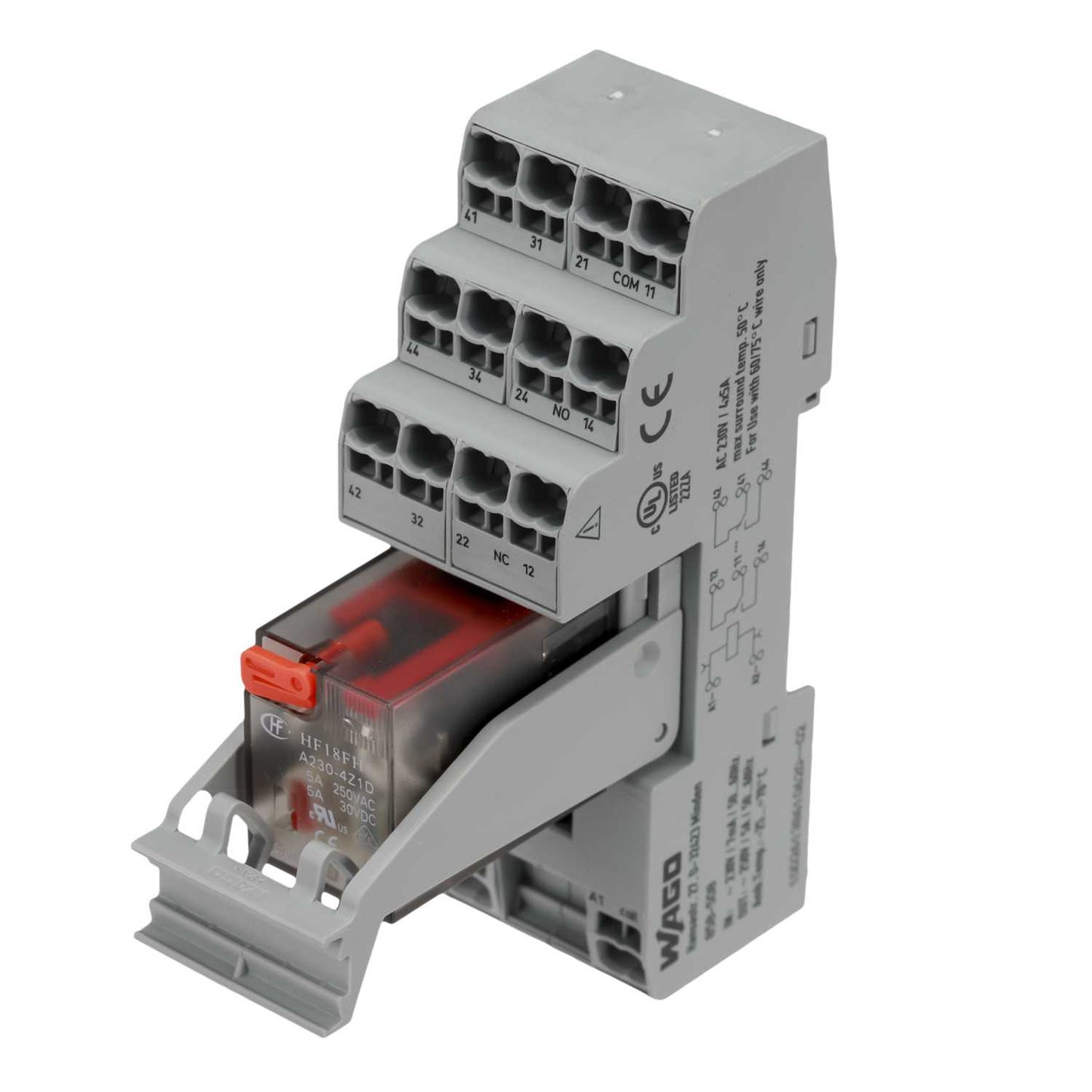 Wago 5A 230V AC 4 C/O Relay and Socket with Indication and Retaining Lever