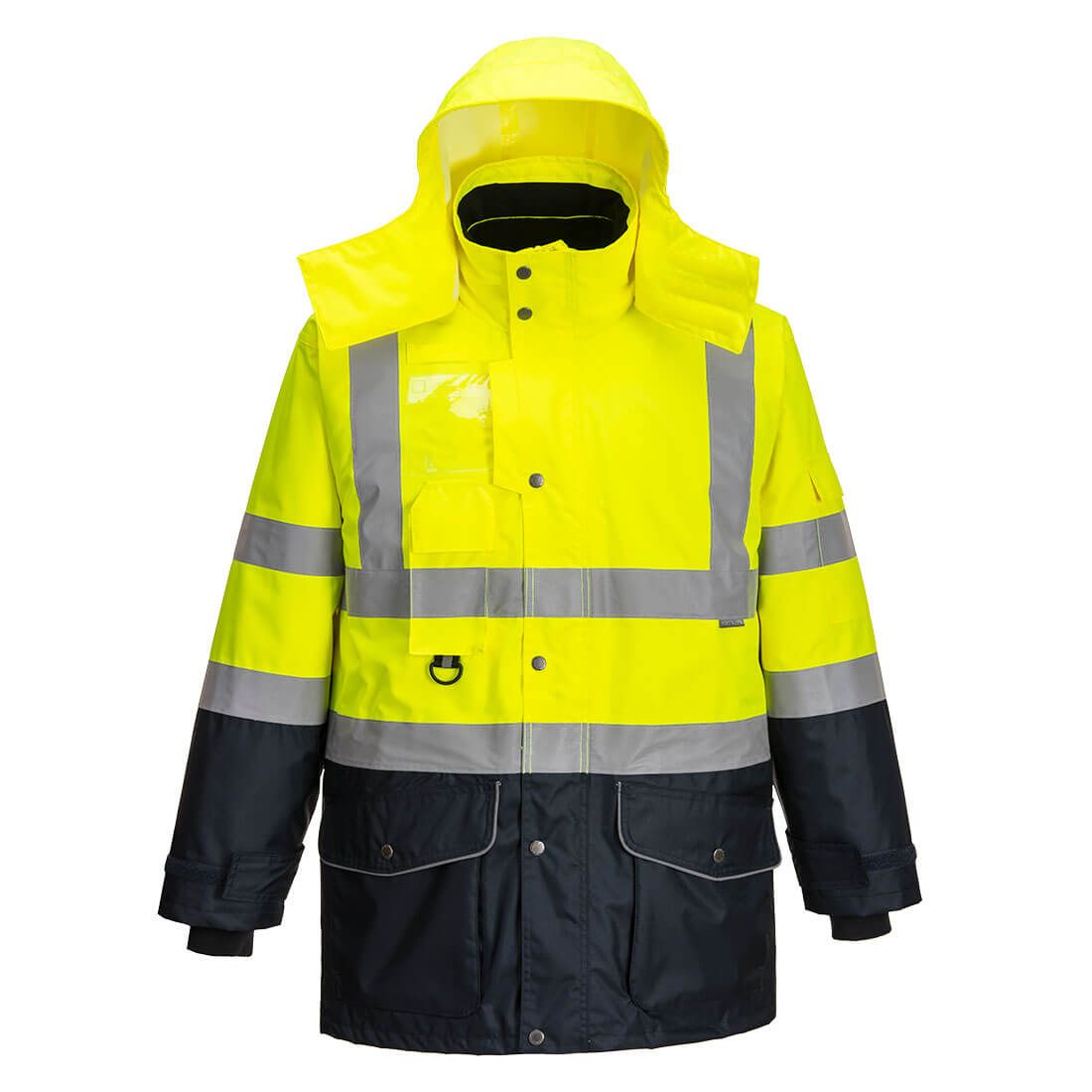 Hi-Vis Breathable 7-in-1 Contrast Traffic Jacket , 4XL, R, Yellow/Navy