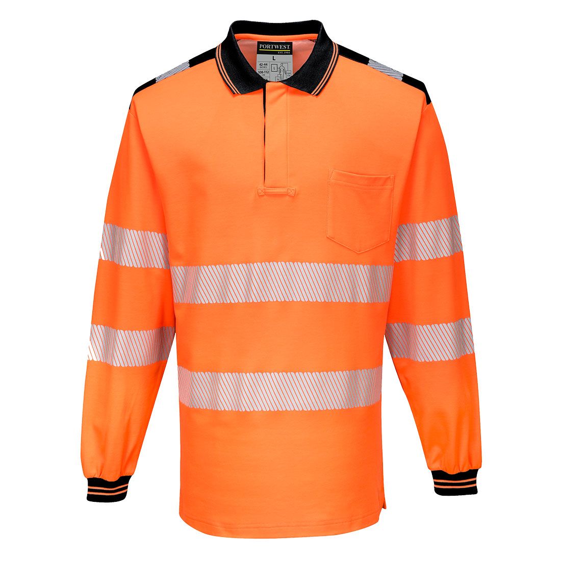 PW3 Hi-Vis Cotton Comfort Polo Shirt L/S , 4XL, R, Orange/Black