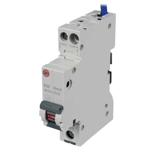 Wylex Nhxs 20A 1P+N 1 Module B Curve 6kA 30mA Rcbo